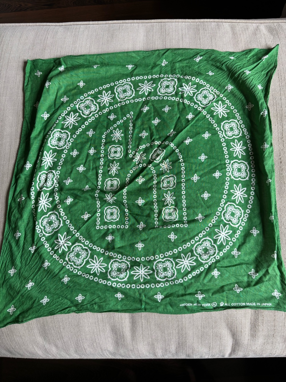 Hidden NY Green Paisley-Style Bandana / Scarf Made in Japan